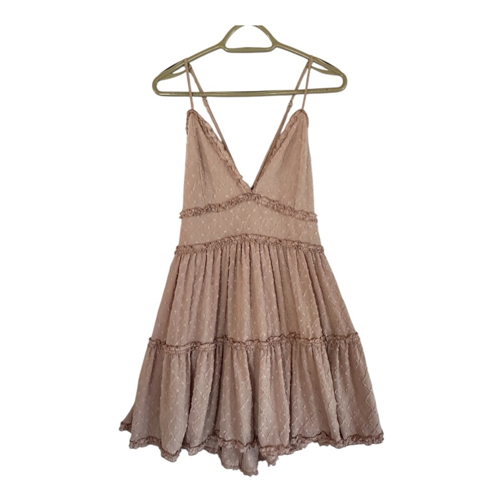fab'rik Blush Ruffled Tier Spaghetti Strap Mini Dress Boho Fairy Size Large